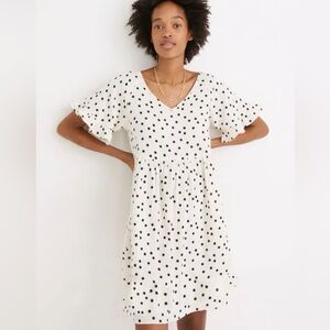 Madewell Lightspun Ruffle Sleeve Polka Dot Babydoll Dress Ivory XS
